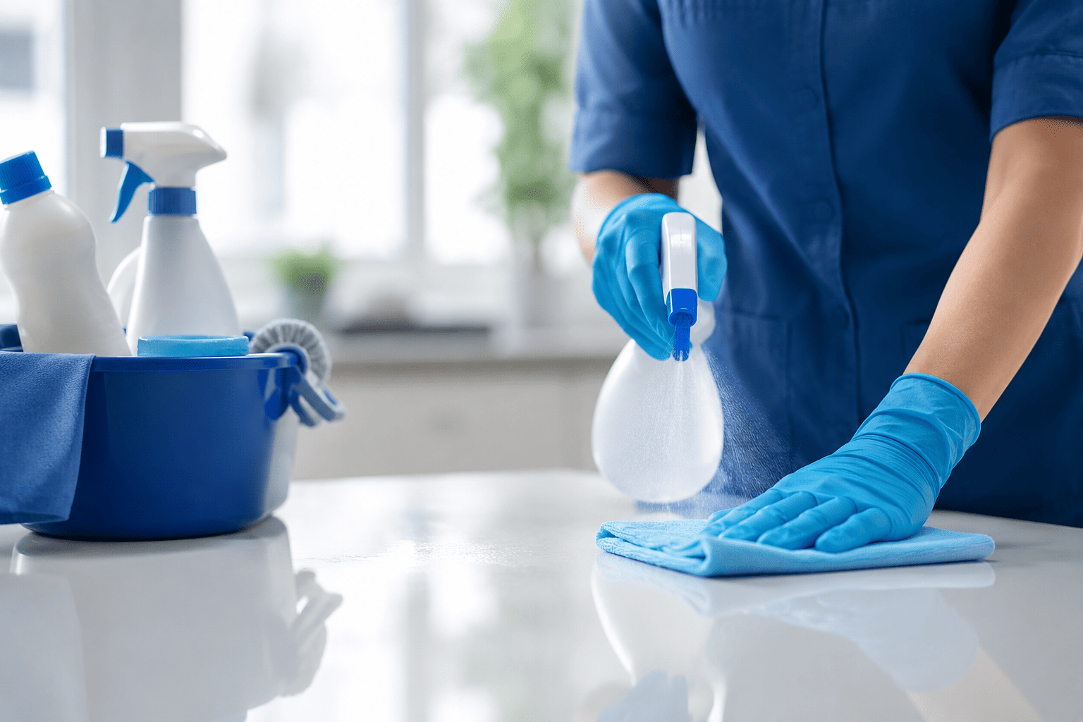 Commercial cleaning products being used in a professional office environment in Hyderabad
